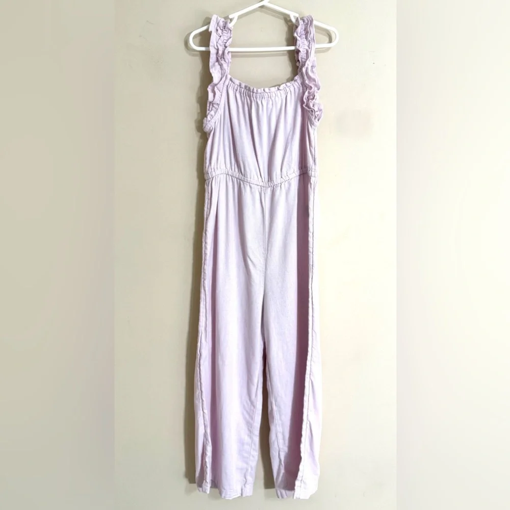 OLD NAVY Girls Wide‎ Leg Jumpsuit M (8) Wisteria Mist Ruffle Straps Cute